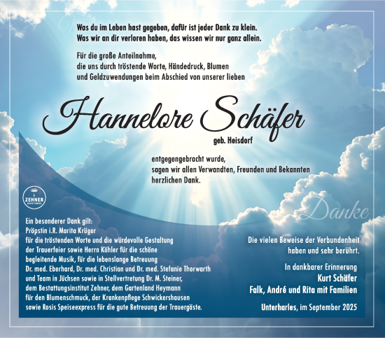 Traueranzeige von Hannelore Schäfer von Südthüringer Presse