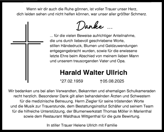 Traueranzeige von Harald Walter Ullrich von Südthüringer Presse