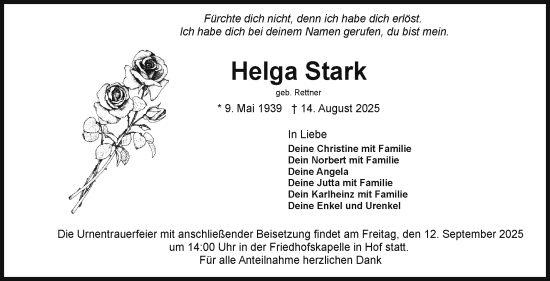 Traueranzeige von Helga Stark von Frankenpost