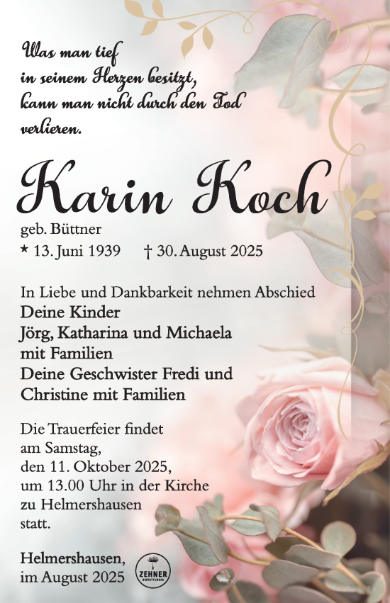 Traueranzeige von Karin Koch von Südthüringer Presse