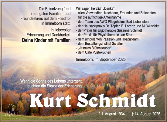 Traueranzeige von Kurt Schmidt von Südthüringer Presse