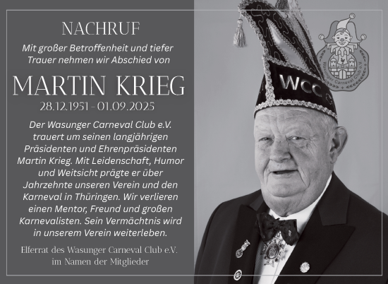 Traueranzeige von Martin Krieg von Südthüringer Presse