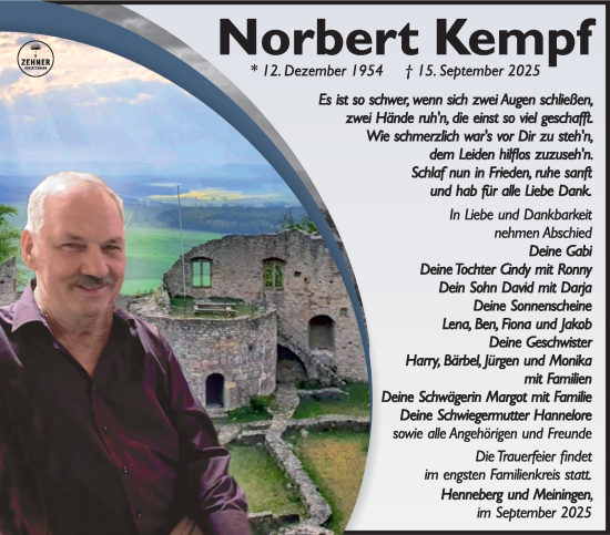 Traueranzeige von Norbert Kempf von Südthüringer Presse