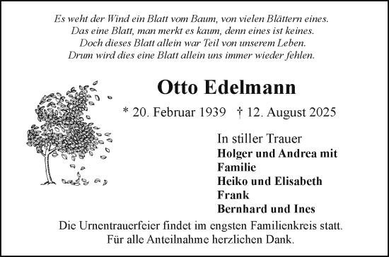 Traueranzeige von Otto Edelmann von Frankenpost