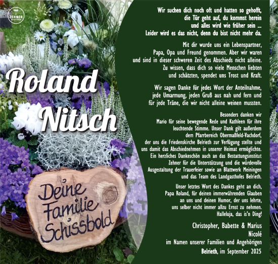 Traueranzeige von Roland Nitsch von Südthüringer Presse