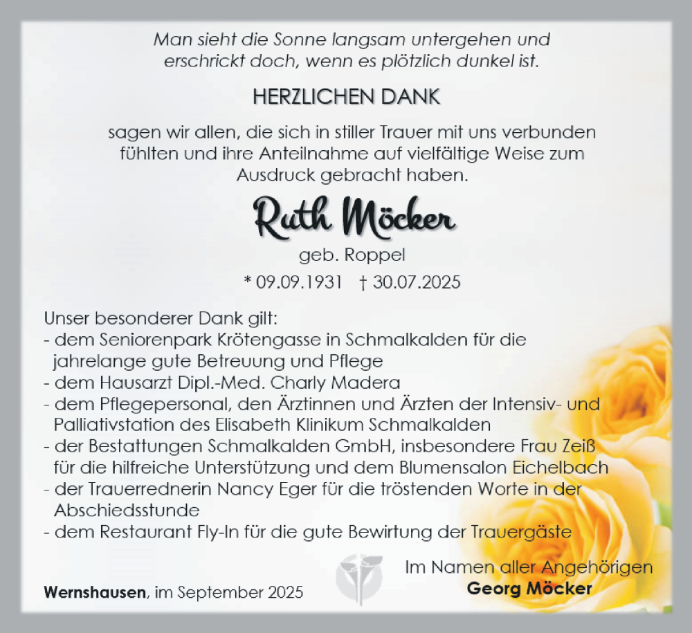  Traueranzeige für Ruth Möcker vom 06.09.2025 aus Südthüringer Presse