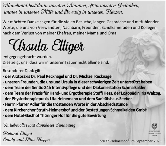 Traueranzeige von Ursula Elliger von Südthüringer Presse