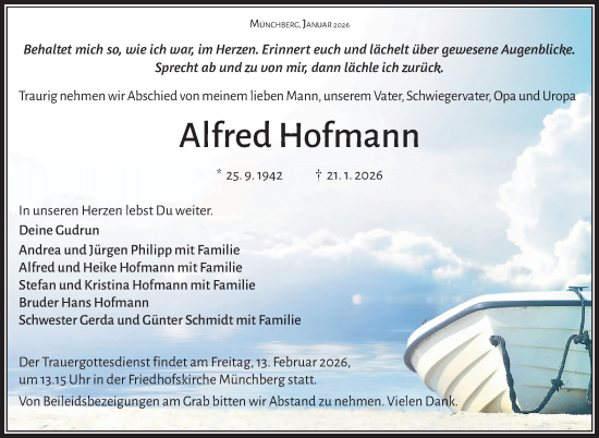 Traueranzeige von Alfred Hofmann von Frankenpost