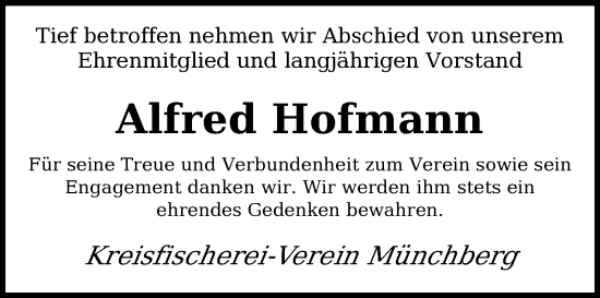 Traueranzeige von Alfred Hofmann von Frankenpost