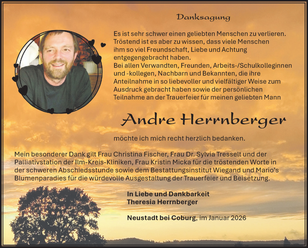  Traueranzeige für Andre Herrnberger vom 24.01.2026 aus Südthüringer Presse