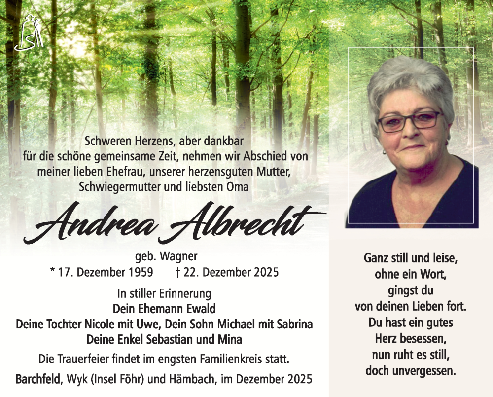  Traueranzeige für Andrea Albrecht vom 03.01.2026 aus Südthüringer Presse
