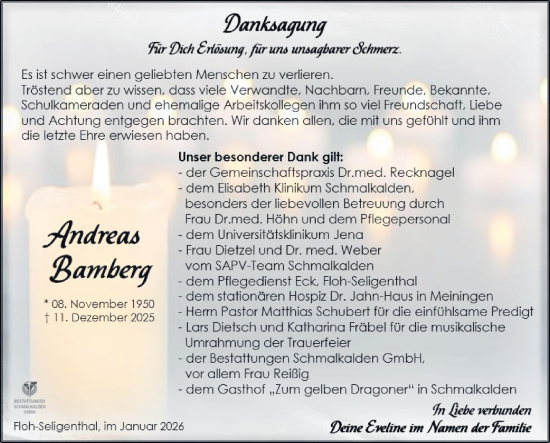 Traueranzeige von Andreas Bamberg von Südthüringer Presse