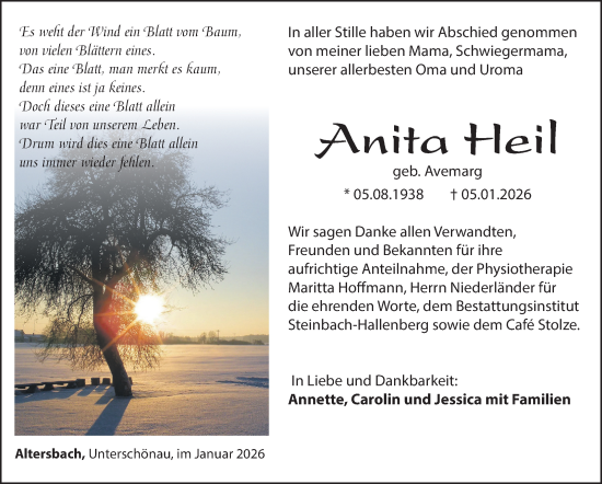 Traueranzeige von Anita Heil von Südthüringer Presse