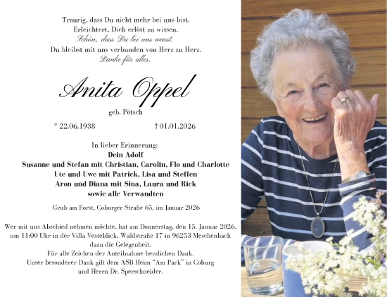 Traueranzeige von Anita Oppel von Neue Presse Coburg