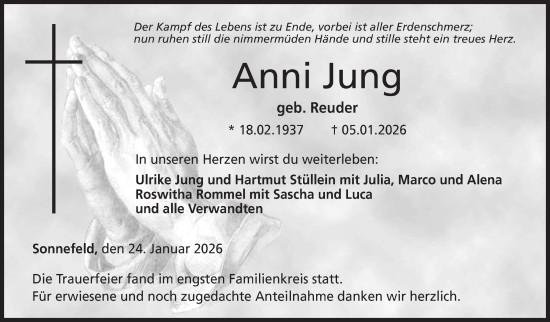 Traueranzeige von Anni Jung von Neue Presse Coburg