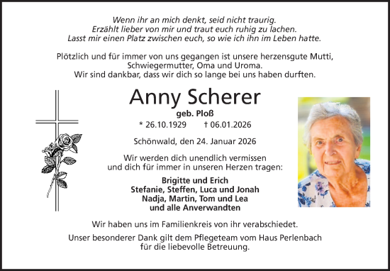 Traueranzeige von Anny Scherer von Frankenpost