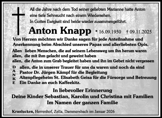 Traueranzeige von Anton Knapp von Südthüringer Presse