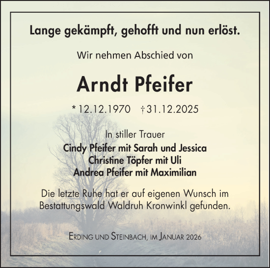 Traueranzeige von Arndt Pfeifer von Südthüringer Presse