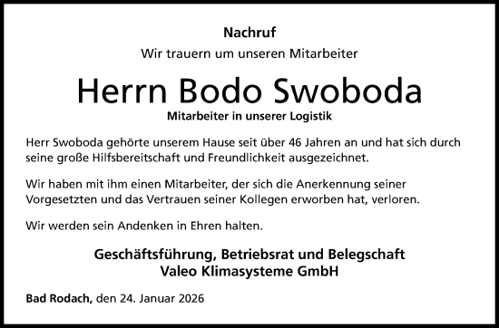 Traueranzeige von Bodo Swoboda von Neue Presse Coburg