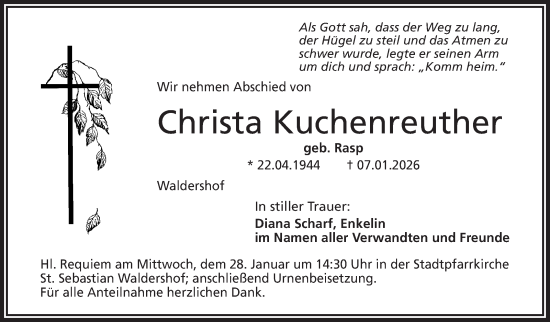 Traueranzeige von Christa Kuchenreuther von Frankenpost