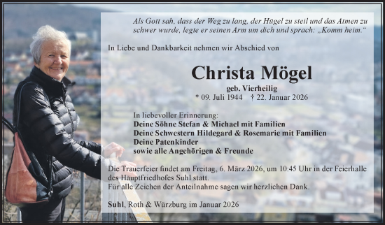 Traueranzeige von Christa Mögel von Südthüringer Presse