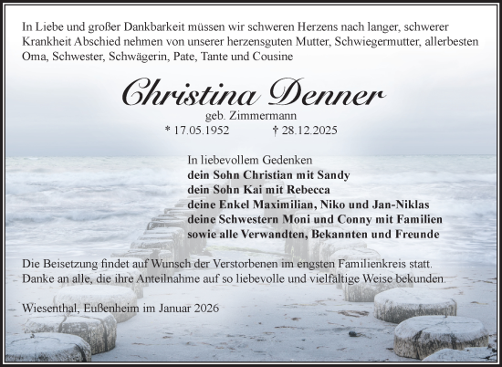 Traueranzeige von Christina Denner von Südthüringer Presse