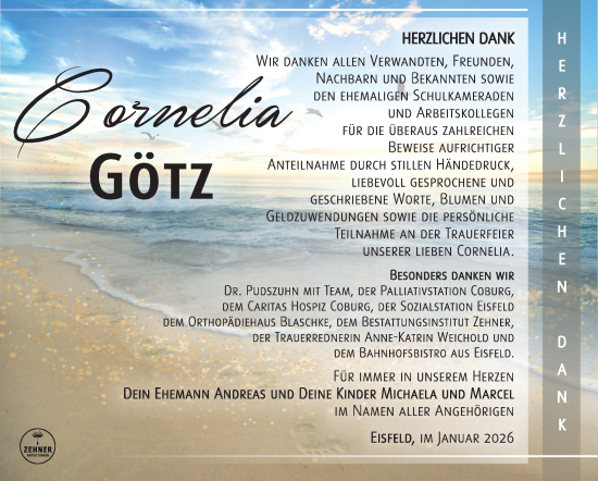Traueranzeige von Cornelia Götz von Südthüringer Presse