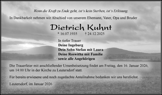 Traueranzeige von Dietrich Kuhnt von Südthüringer Presse