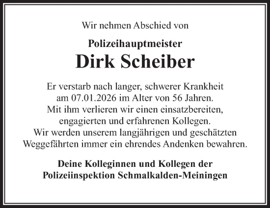 Traueranzeige von Dirk Scheiber von Südthüringer Presse