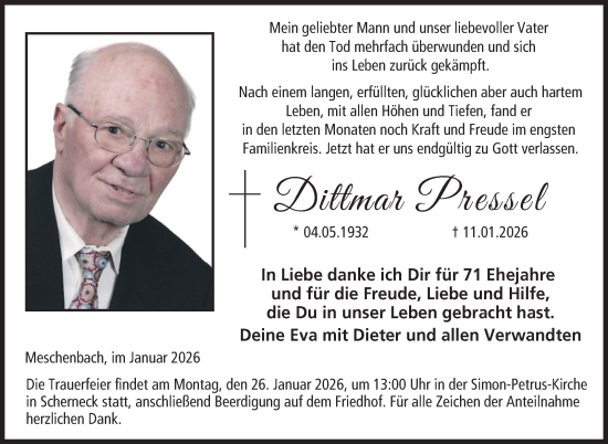 Traueranzeige von Dittmar Pressel von Neue Presse Coburg
