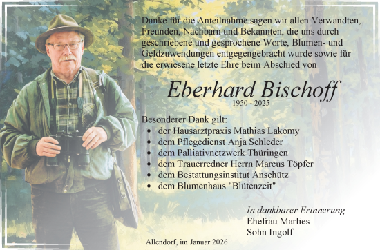 Traueranzeige von Eberhard Bischoff von Südthüringer Presse