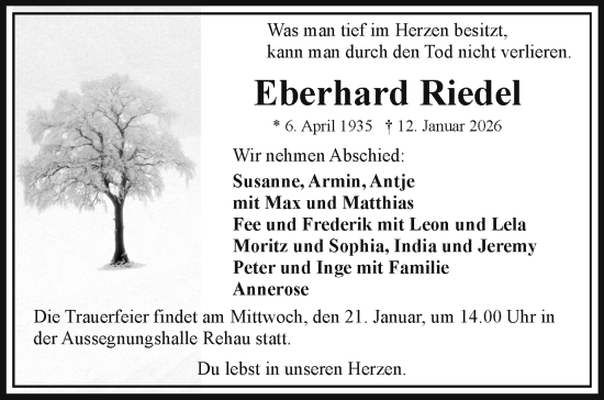 Traueranzeige von Eberhard Riedel von Frankenpost
