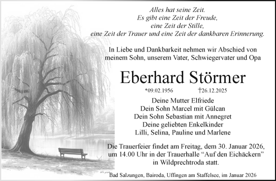 Traueranzeige von Eberhard Störmer von Südthüringer Presse