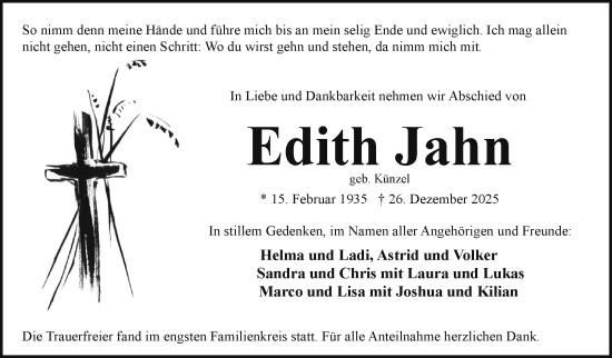 Traueranzeige von Edith Jahn von Frankenpost