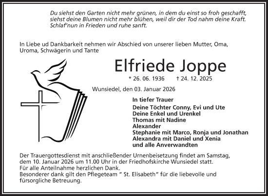 Traueranzeige von Elfriede Joppe von Frankenpost