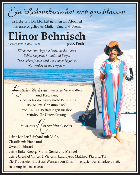 Traueranzeige von Elinor Behnisch von Südthüringer Presse