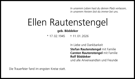 Traueranzeige von Ellen Rautenstengel von Neue Presse Coburg