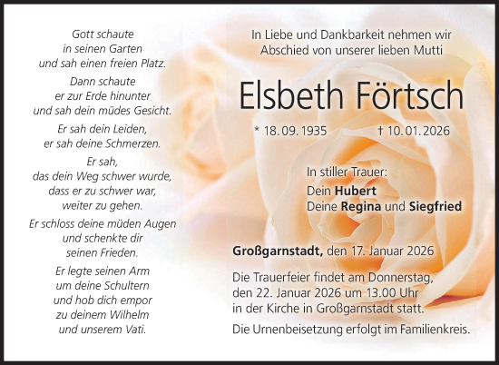 Traueranzeige von Elsbeth Förtsch von Neue Presse Coburg