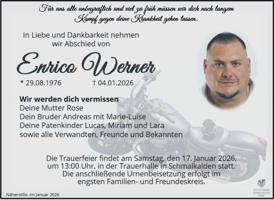 Traueranzeige von Enrico Werner von Südthüringer Presse