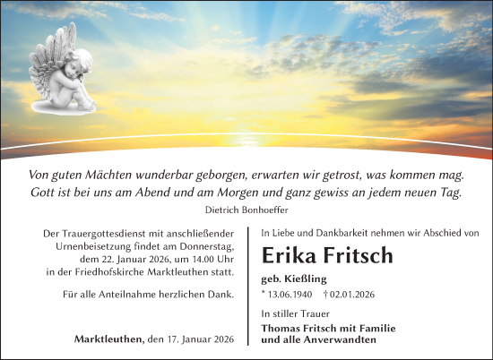 Traueranzeige von Erika Fritsch von Frankenpost
