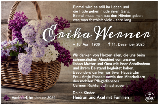Traueranzeige von Erika Werner von Südthüringer Presse