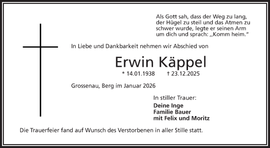 Traueranzeige von Erwin Käppel von Frankenpost