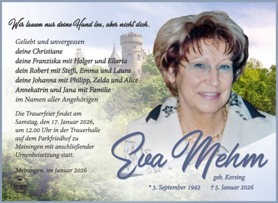 Traueranzeige von Eva Mehm von Südthüringer Presse