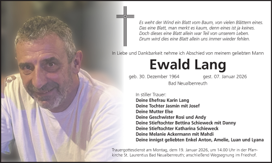 Traueranzeige von Ewald Lang von Frankenpost