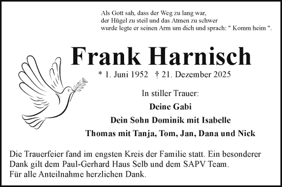 Traueranzeige von Frank Harnisch von Frankenpost