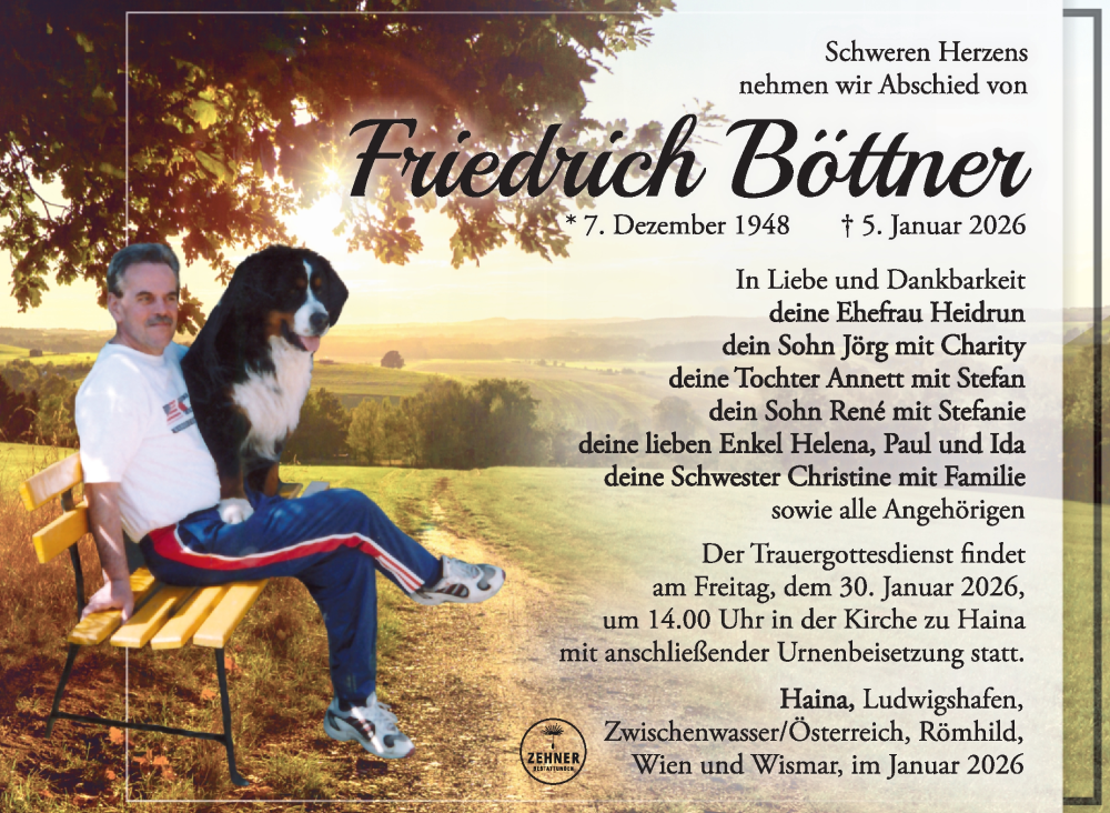  Traueranzeige für Friedrich Böttner vom 17.01.2026 aus Südthüringer Presse