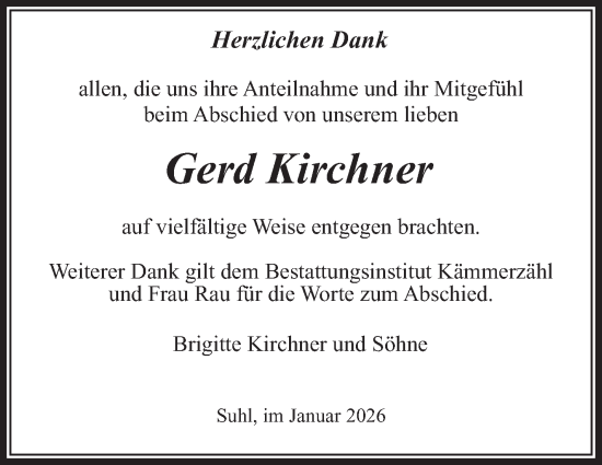 Traueranzeige von Gerd Kirchner von Südthüringer Presse