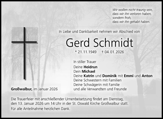 Traueranzeige von Gerd Schmidt von Neue Presse Coburg