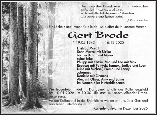 Traueranzeige von Gert Brode von Südthüringer Presse