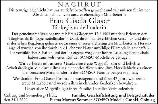 Traueranzeige von Gisela Glaser von Neue Presse Coburg